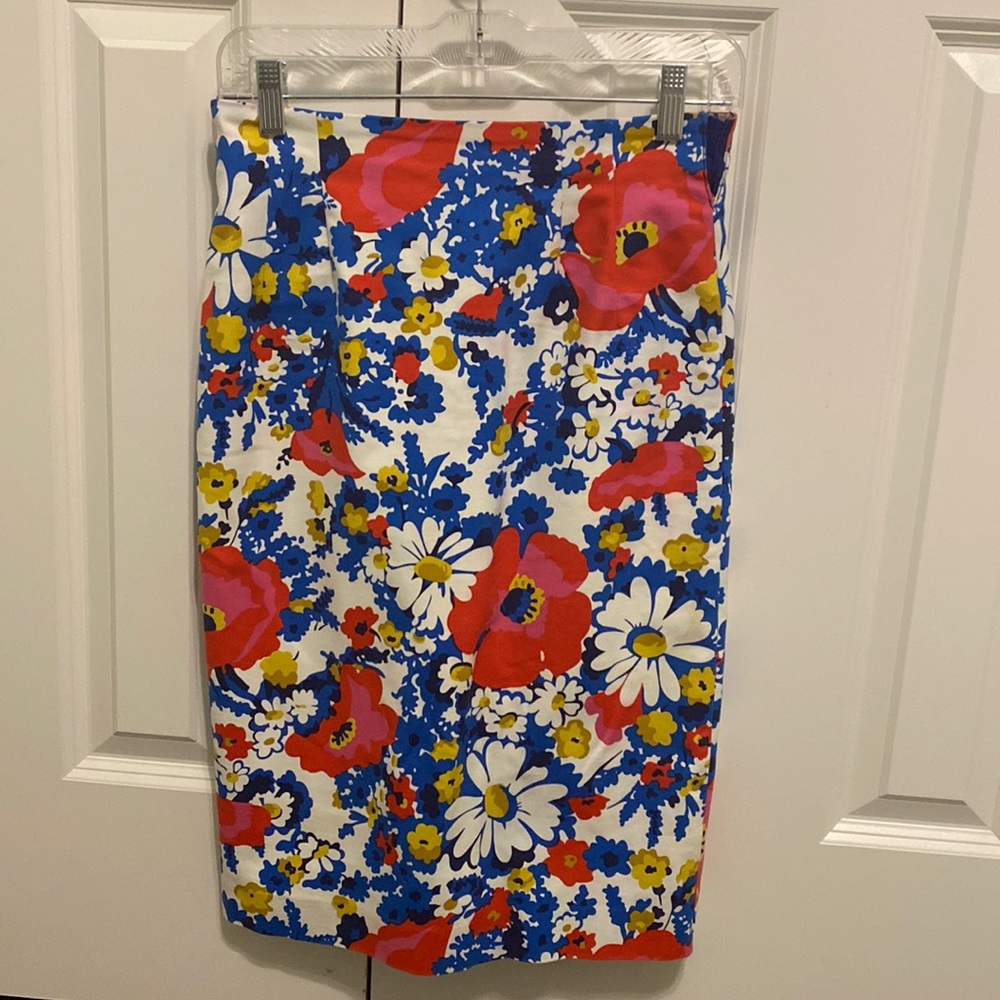 Boden red blue yellow Floral Straight Skirt Flattering 4R